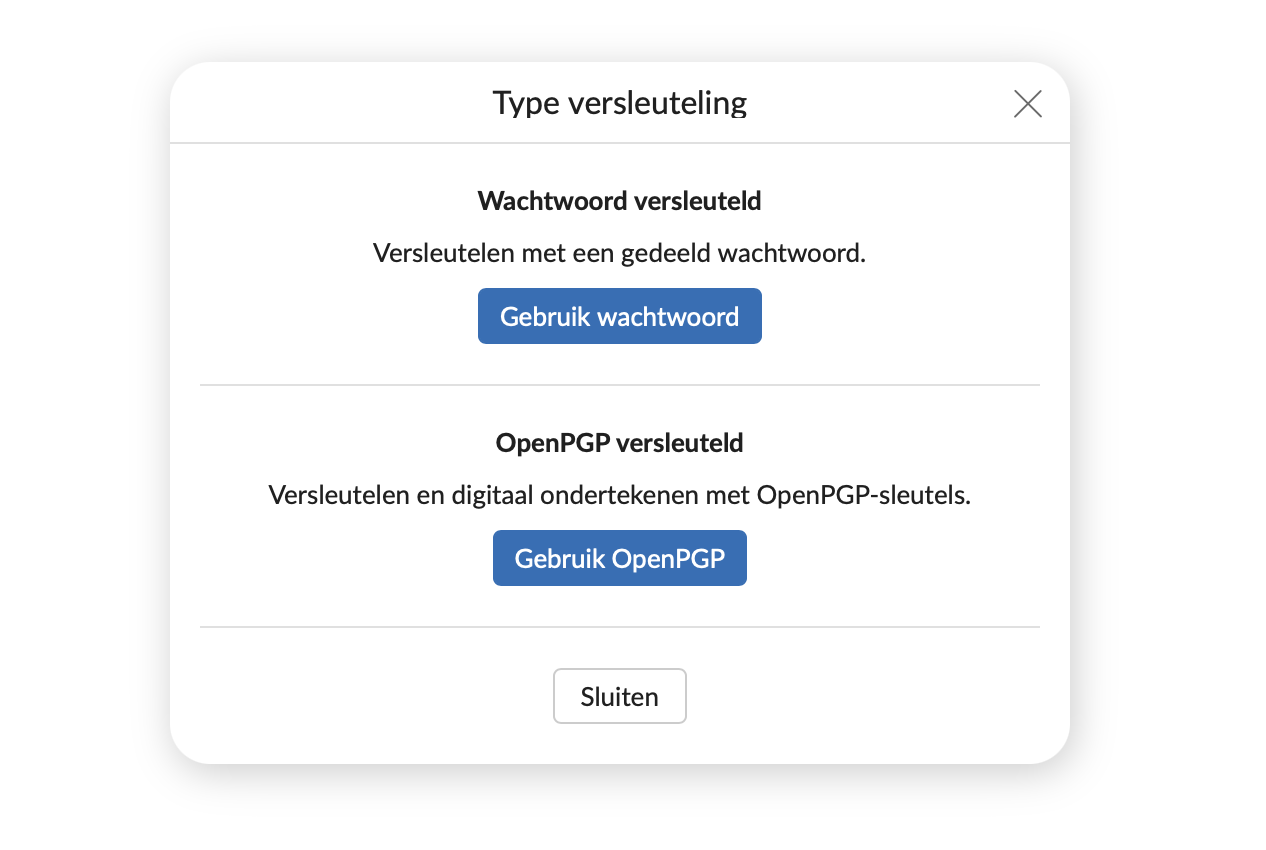 Mailfence versleutelingsopties