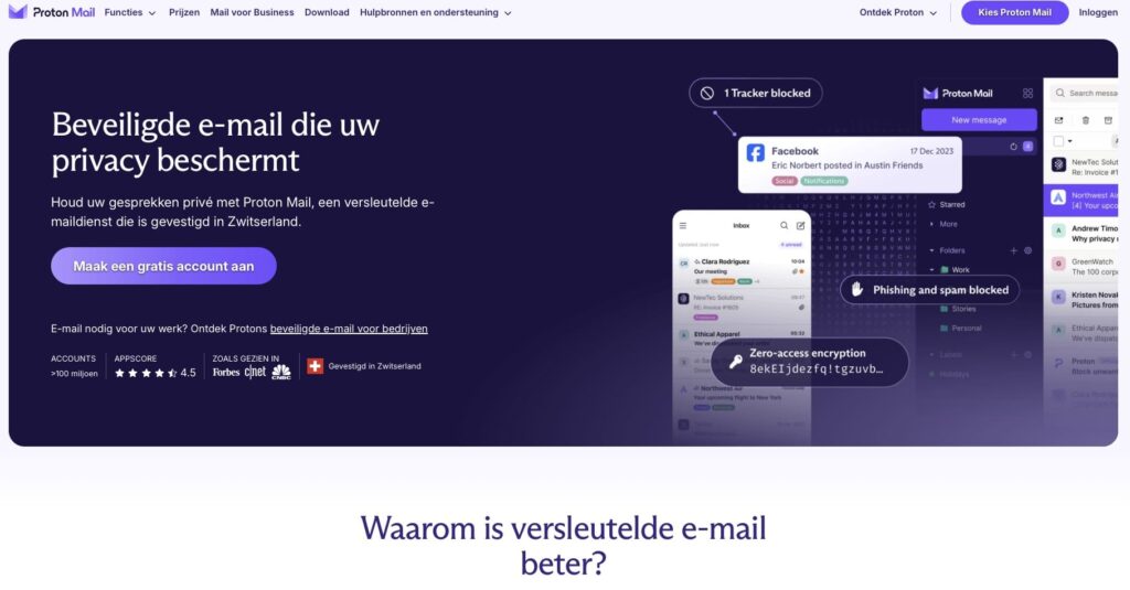 ProtonMail voorbeeld interface