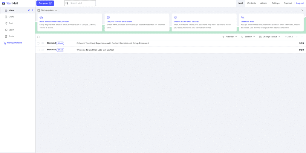 Schone inbox na inloggen