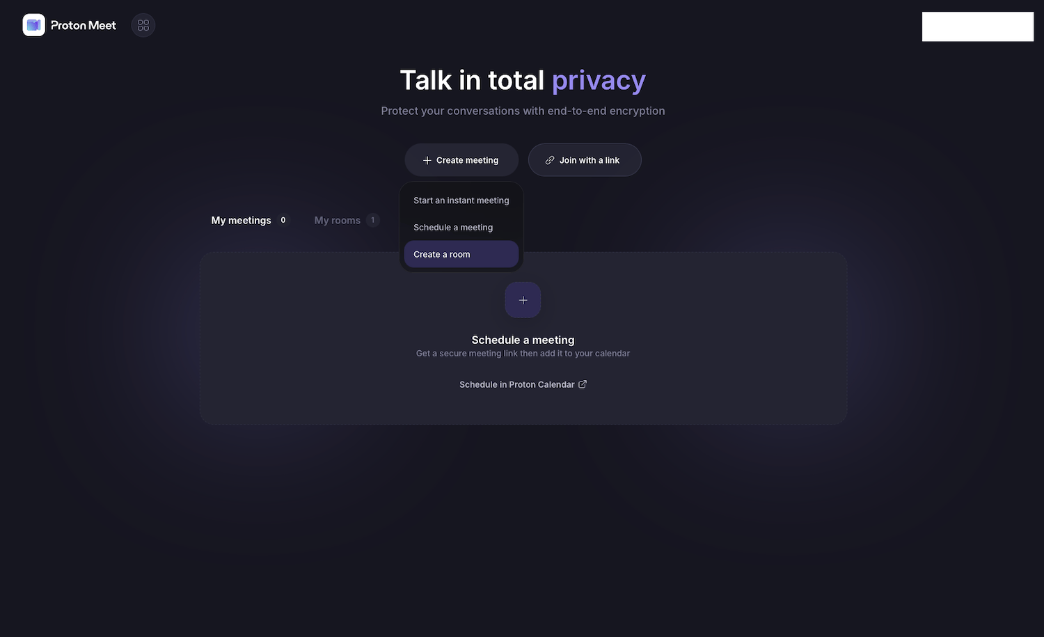 Proton Meet vergadering aanmaken