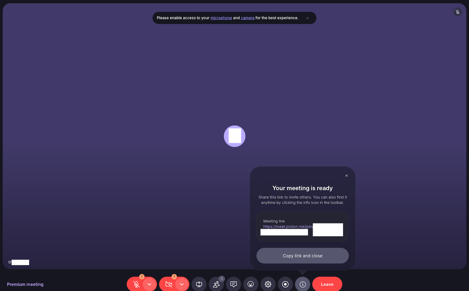 Proton Meet vergadering scherm