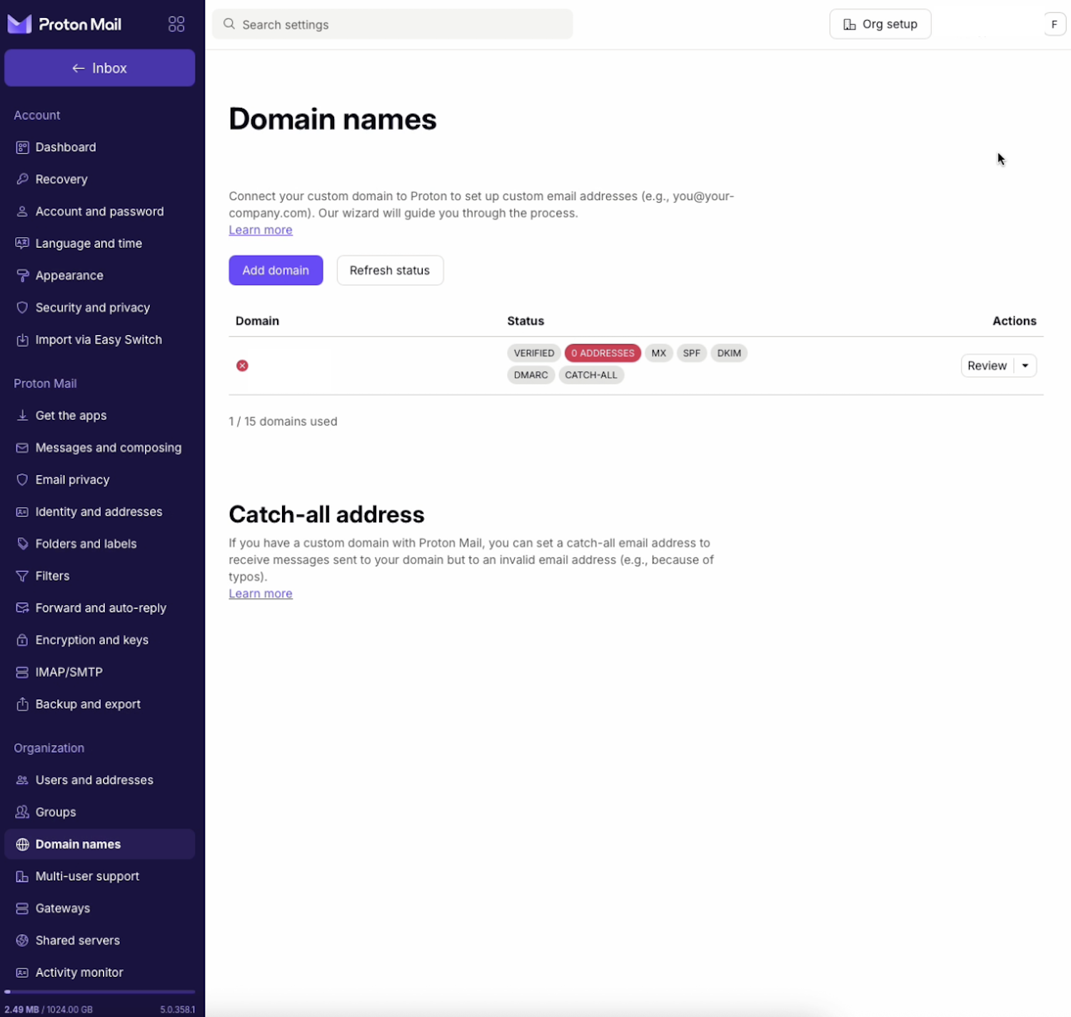 Proton domeinnamen overzicht